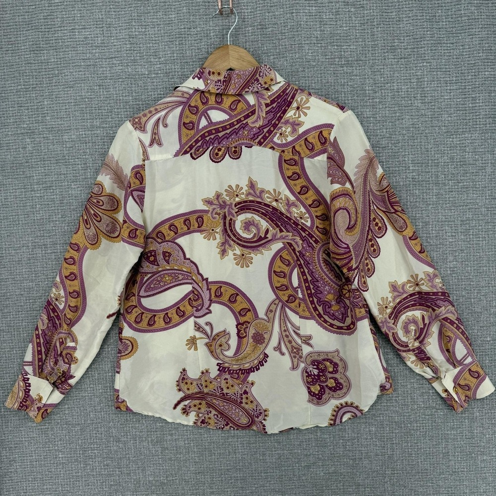 Craig Taylor Button-Up Shirt Womens L White Paisley Silk Long Sleeve Fairy - Picture 2 of 13